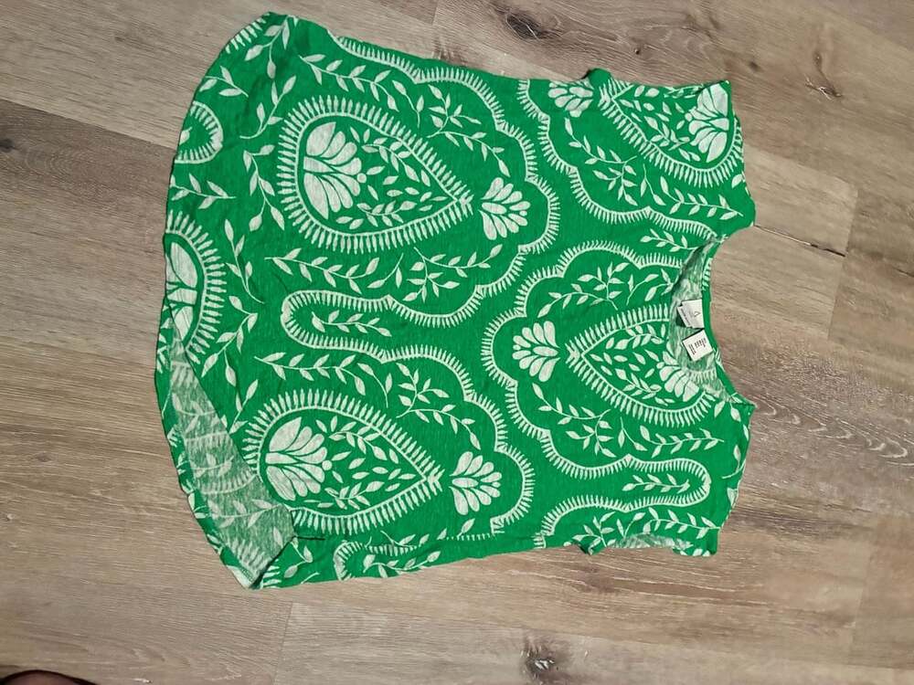 Joie Green White Floral 100% Linen Short Sleeve Dolman Top